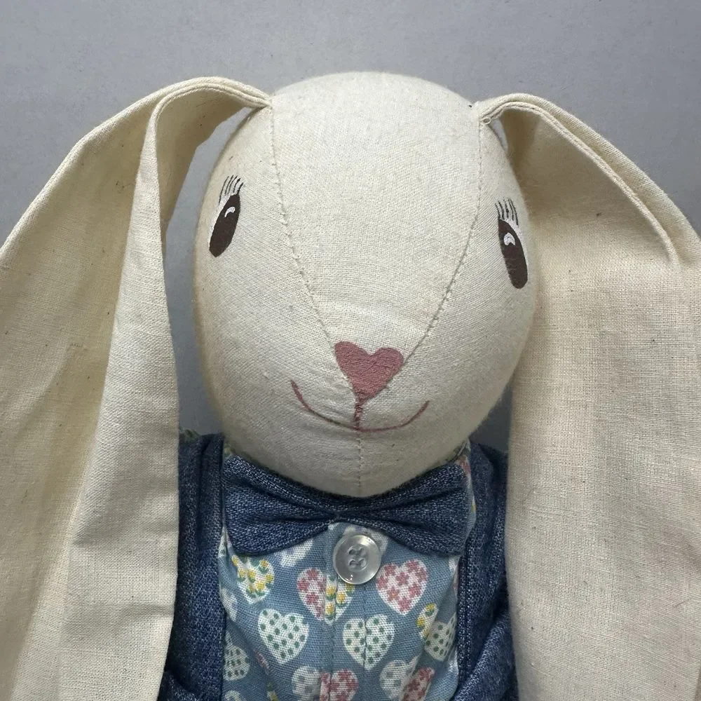 VTG Handmade Country Bunny Rabbits Plush Set Coquette Country‎ Chic Primitive